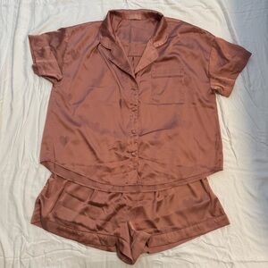 nuuds Women's Satin Pajama Set in Rust